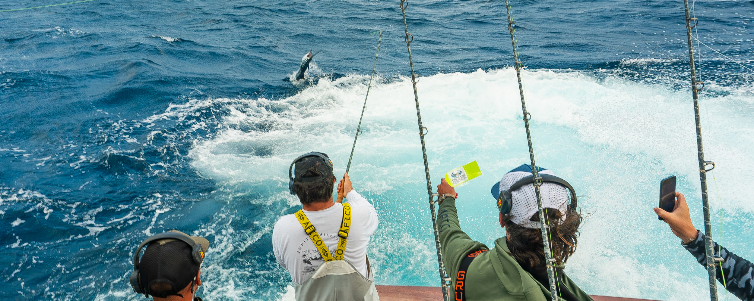 Anglers hooked up to a billfish at the pirates cove sailfish classic